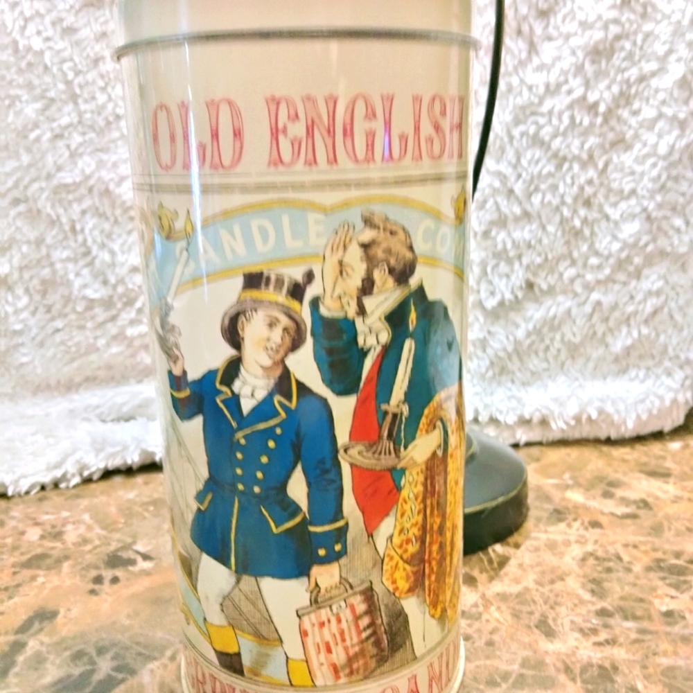 Old English vintage can and original scented candles.